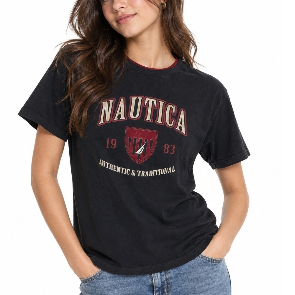 Girls Juniors Graphic T-Shirt Black XL 18/20 Crew Neck Varsity Y2K preppy retro